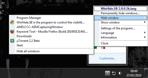 Скрыть окна в Windows с WinHide.SB