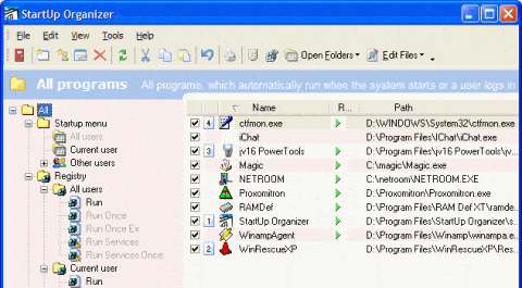 Менеджер автозагрузки Wndows XP StartUp Organizer.